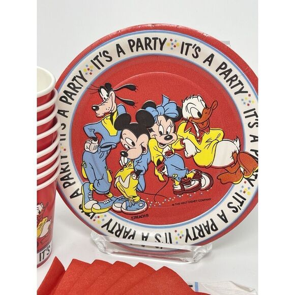 Vintage Disney Mickey Mouse Friends Its A Party 8 Cups 6 Napkins 16 Plates - Picture 5 of 6